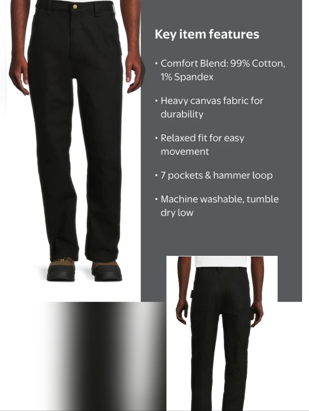 NWT Men's Brahma Black Carpenter Canva Straight-Leg Pants 32x32.